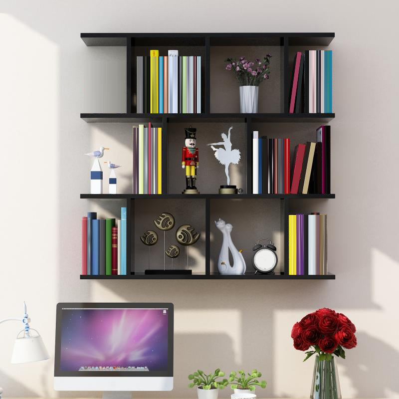 Modern Wall Mounted Shelf Bookcase Horizontal Engineered Wood Bookshelf