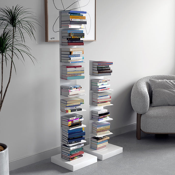 Modern Metal Bookshelf Geometric Vertical Closed Back Bookcase in Burnish