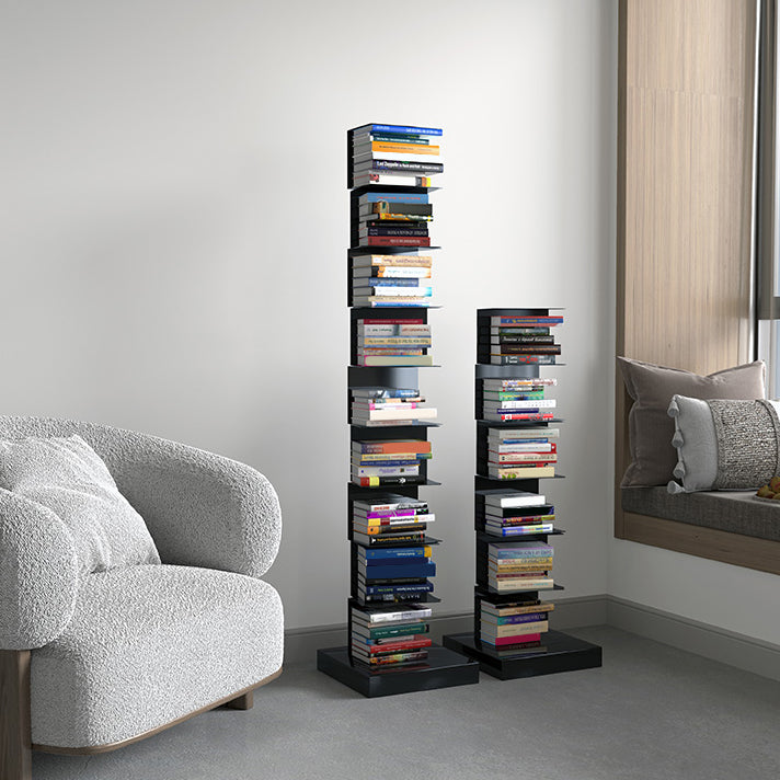 Modern Metal Bookshelf Geometric Vertical Closed Back Bookcase in Burnish
