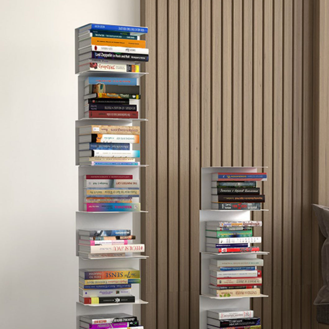 Modern Metal Bookshelf Geometric Vertical Closed Back Bookcase in Burnish