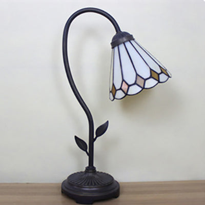 Blue/Red/Yellow Cone/Bell Shade Table Lamp Tiffany Stylish 1 Light Stainless Glass Table Lighting with Curved Arm