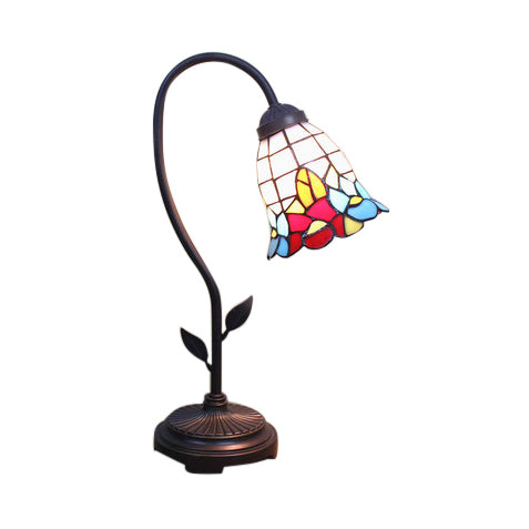 Blue/Red/Yellow Cone/Bell Shade Table Lamp Tiffany Stylish 1 Light Stainless Glass Table Lighting with Curved Arm