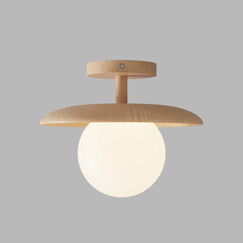 Modern Style Spherical Shape Ceiling Light Wood 1 Light Ceiling Light for Restaurant