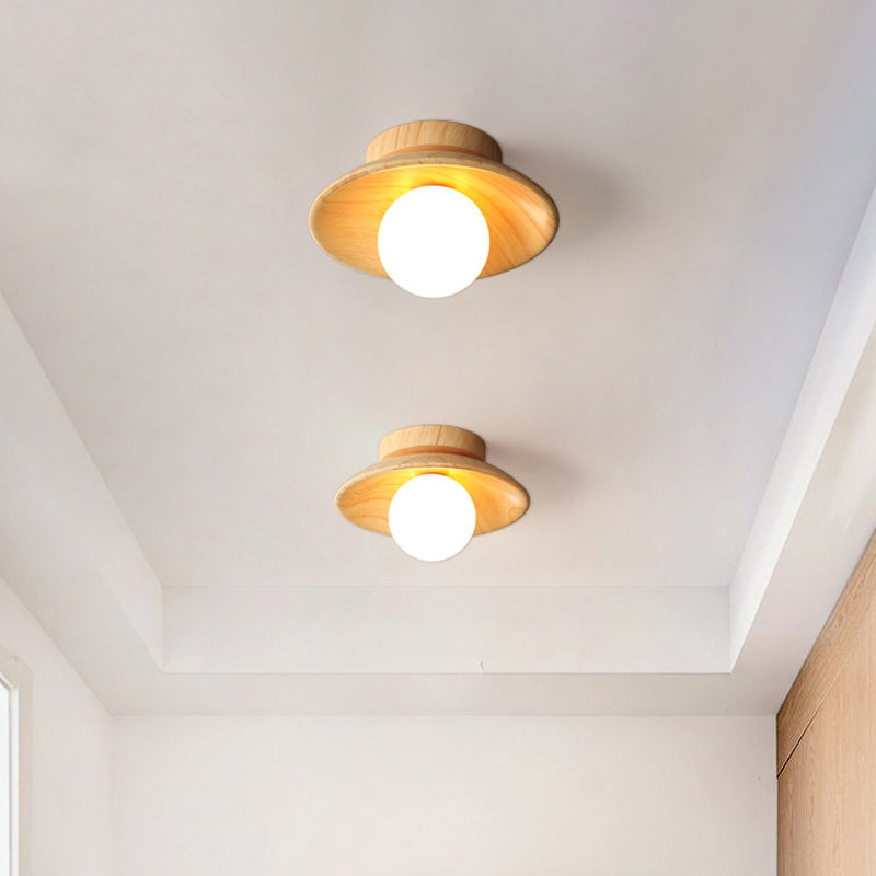 Modern Style Spherical Shape Ceiling Light Wood 1 Light Ceiling Light for Restaurant
