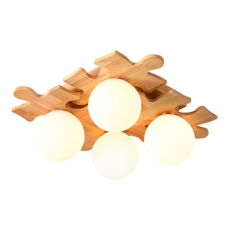 Living Room Ceiling Mounted Light Wooden Nordic Semi-Flush Ceiling Light