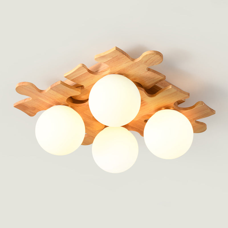 Living Room Ceiling Mounted Light Wooden Nordic Semi-Flush Ceiling Light