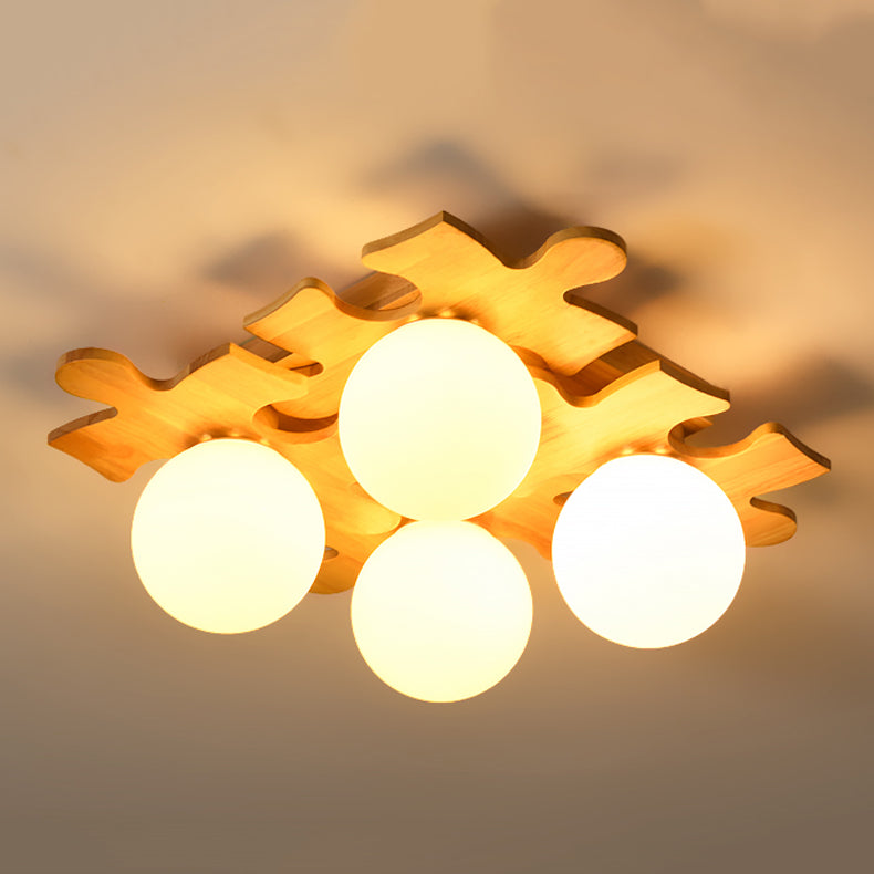 Living Room Ceiling Mounted Light Wooden Nordic Semi-Flush Ceiling Light