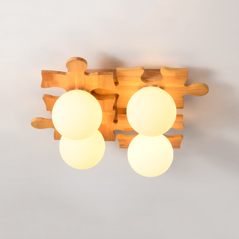 Living Room Ceiling Mounted Light Wooden Nordic Semi-Flush Ceiling Light