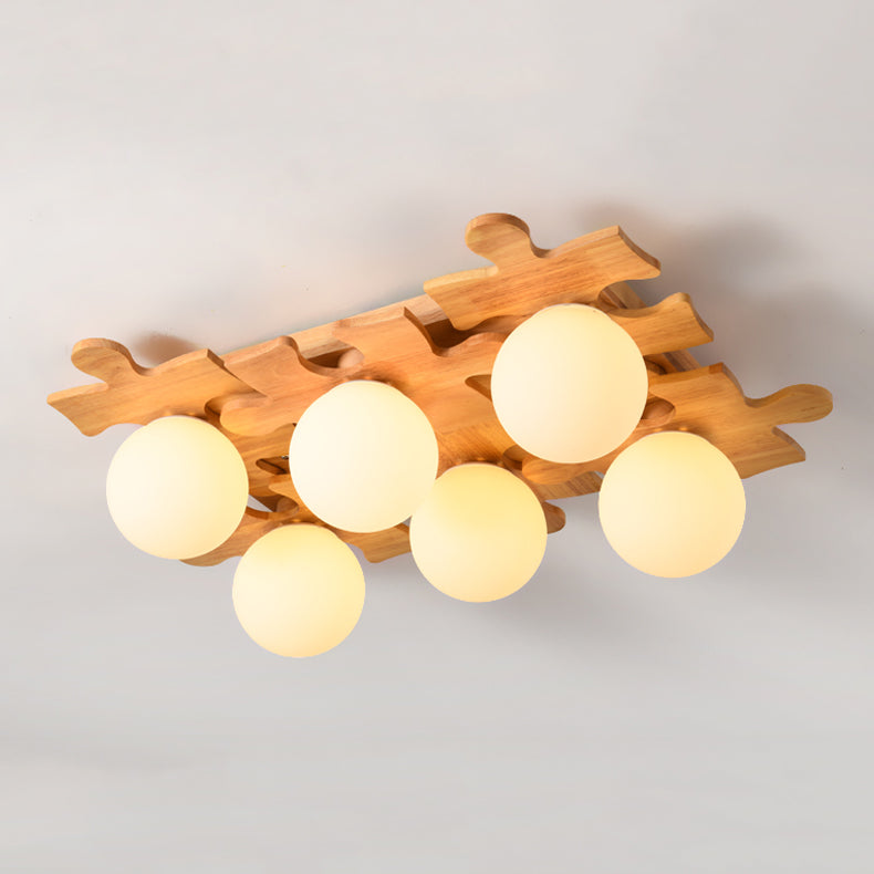 Living Room Ceiling Mounted Light Wooden Nordic Semi-Flush Ceiling Light