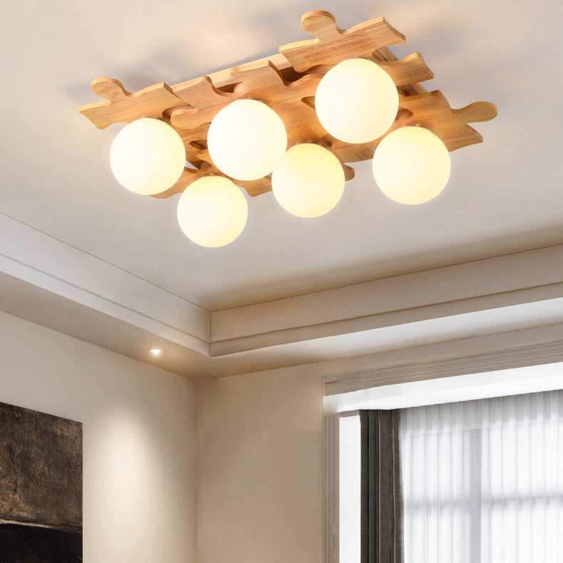 Living Room Ceiling Mounted Light Wooden Nordic Semi-Flush Ceiling Light