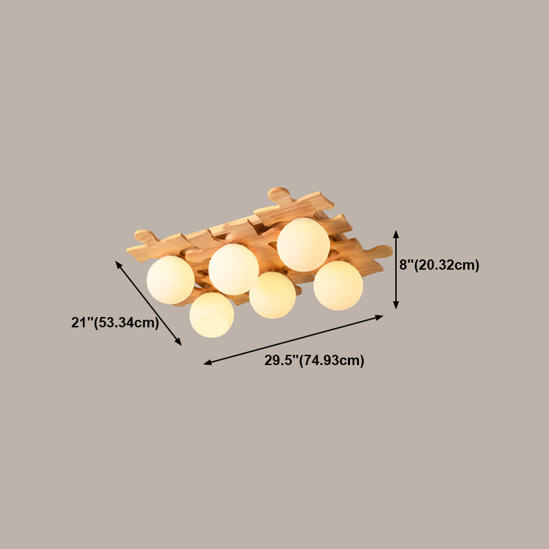Living Room Ceiling Mounted Light Wooden Nordic Semi-Flush Ceiling Light