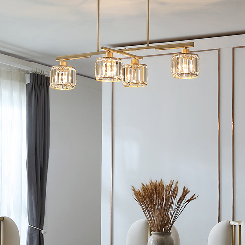 Modern Style Cylinder Island Lighting Fixtures Crystal 4- Light Island Pendant Lights