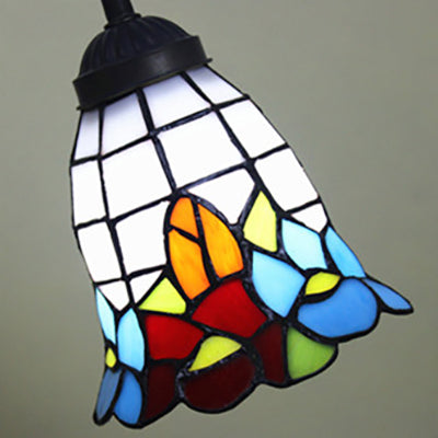 Blue/Red/Yellow Cone/Bell Shade Table Lamp Tiffany Stylish 1 Light Stainless Glass Table Lighting with Curved Arm