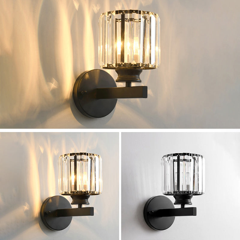 Half Cylinder Shade Crystal Wall Sconce Modern Style 1 Light Wall Mount Light Fixture