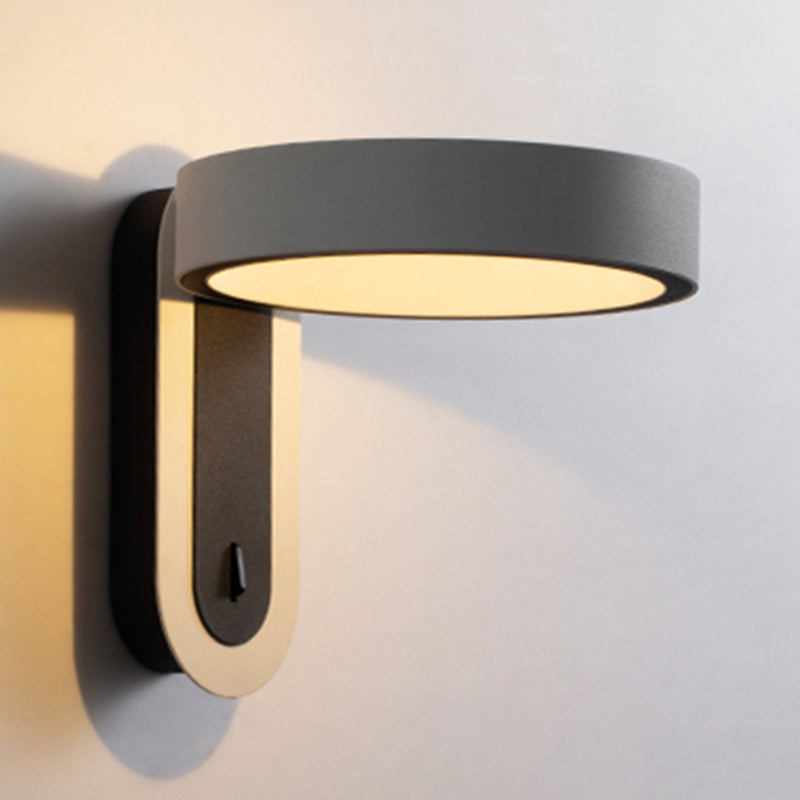 Round Shade Metal Wall Sconce Modern Style Single Light Wall Mount Lighting in Gray