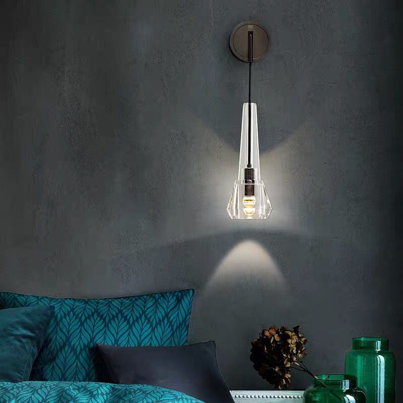 Crystal Unique Wall Sconce Modern 1 Light Wall Mount Light Fixture in Black
