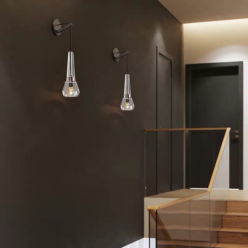 Crystal Unique Wall Sconce Modern 1 Light Wall Mount Light Fixture in Black