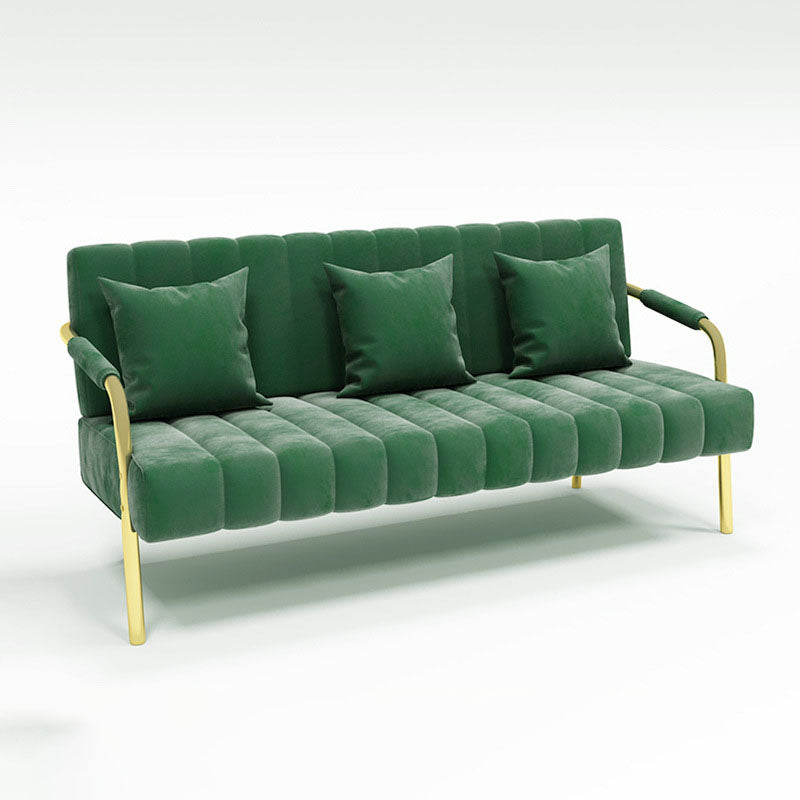 Sewn Pillow Back Velvet Sofa 28.35" High Metal Square Arm Sofa
