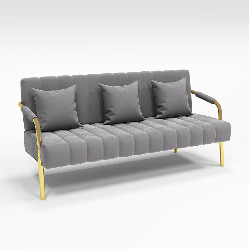 Sewn Pillow Back Velvet Sofa 28.35" High Metal Square Arm Sofa