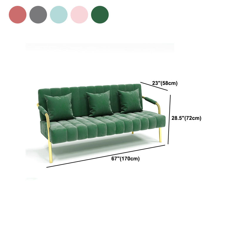 Sewn Pillow Back Velvet Sofa 28.35" High Metal Square Arm Sofa