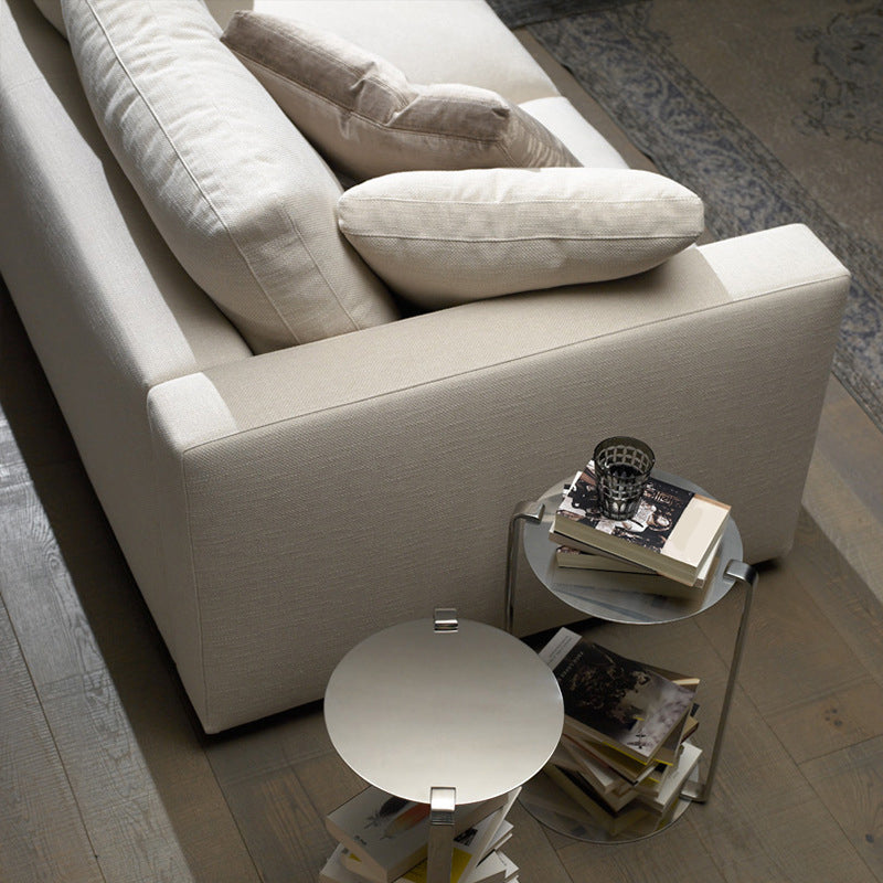 Slipcovered Sofa Beige Fabric Square Arm Sofa with 4 Pillows
