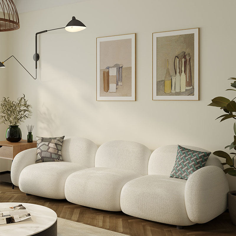 Leather/Wool Modern Curved Sofa 29.52" High Round Arm Seating