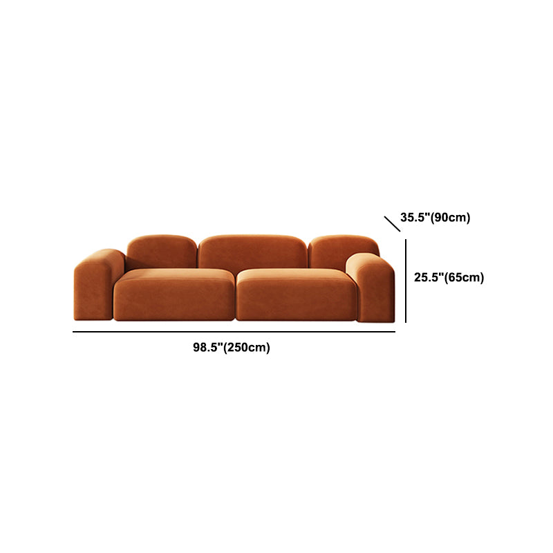 Round Arm Sofa Contemporary Wool Standard Sofa in Orange Finish