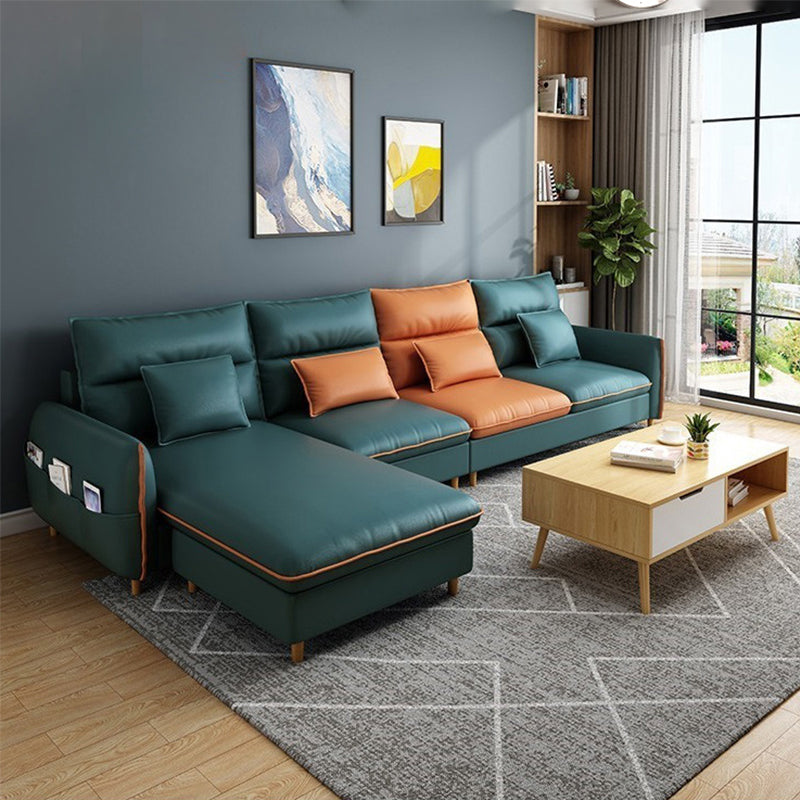 Contemporary Square Arm Sofa Chaise Cushions Faux Leather Sofa Bed