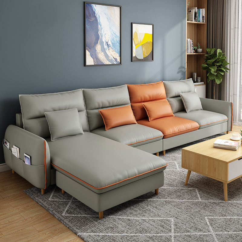 Contemporary Square Arm Sofa Chaise Cushions Faux Leather Sofa Bed