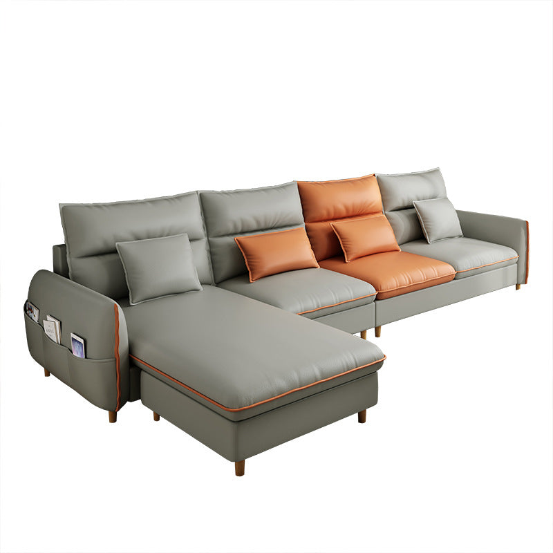 Contemporary Square Arm Sofa Chaise Cushions Faux Leather Sofa Bed