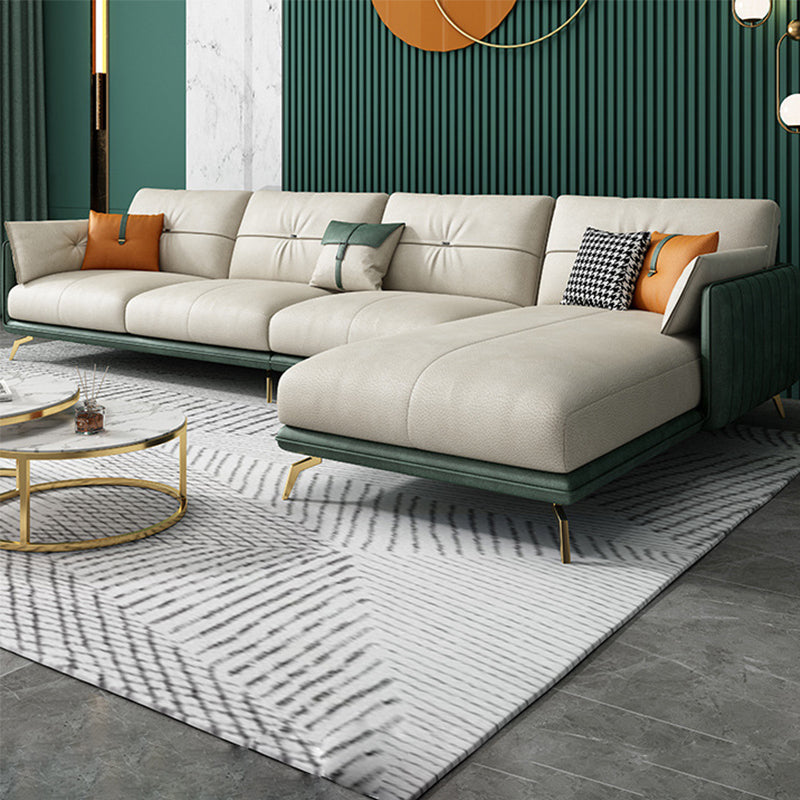 Contemporary Sofa Chaise Faux Leather Living Room Square Arm Pillows Sofa Bed