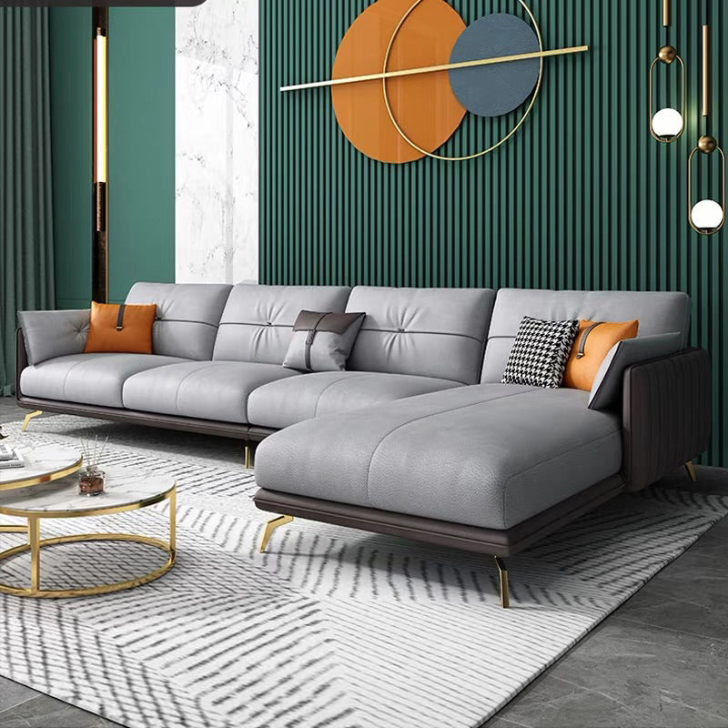 Contemporary Sofa Chaise Faux Leather Living Room Square Arm Pillows Sofa Bed