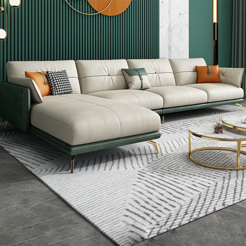 Contemporary Sofa Chaise Faux Leather Living Room Square Arm Pillows Sofa Bed