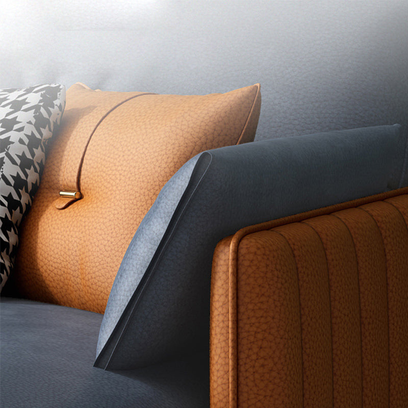Contemporary Sofa Chaise Faux Leather Living Room Square Arm Pillows Sofa Bed