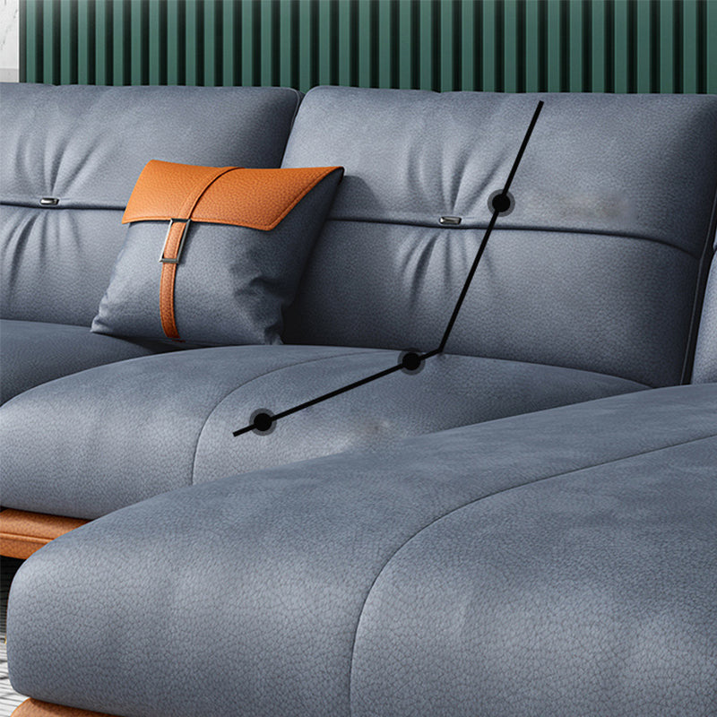 Contemporary Sofa Chaise Faux Leather Living Room Square Arm Pillows Sofa Bed