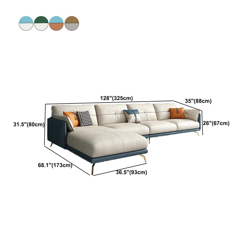 Contemporary Sofa Chaise Faux Leather Living Room Square Arm Pillows Sofa Bed