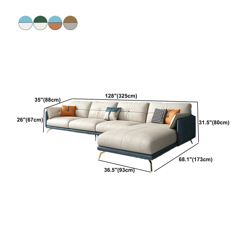 Contemporary Sofa Chaise Faux Leather Living Room Square Arm Pillows Sofa Bed