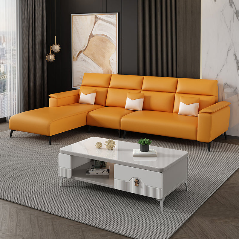Contemporary Sofa Chaise Faux Leather Living Room Square Arm Seating