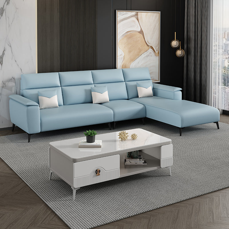 Contemporary Sofa Chaise Faux Leather Living Room Square Arm Seating