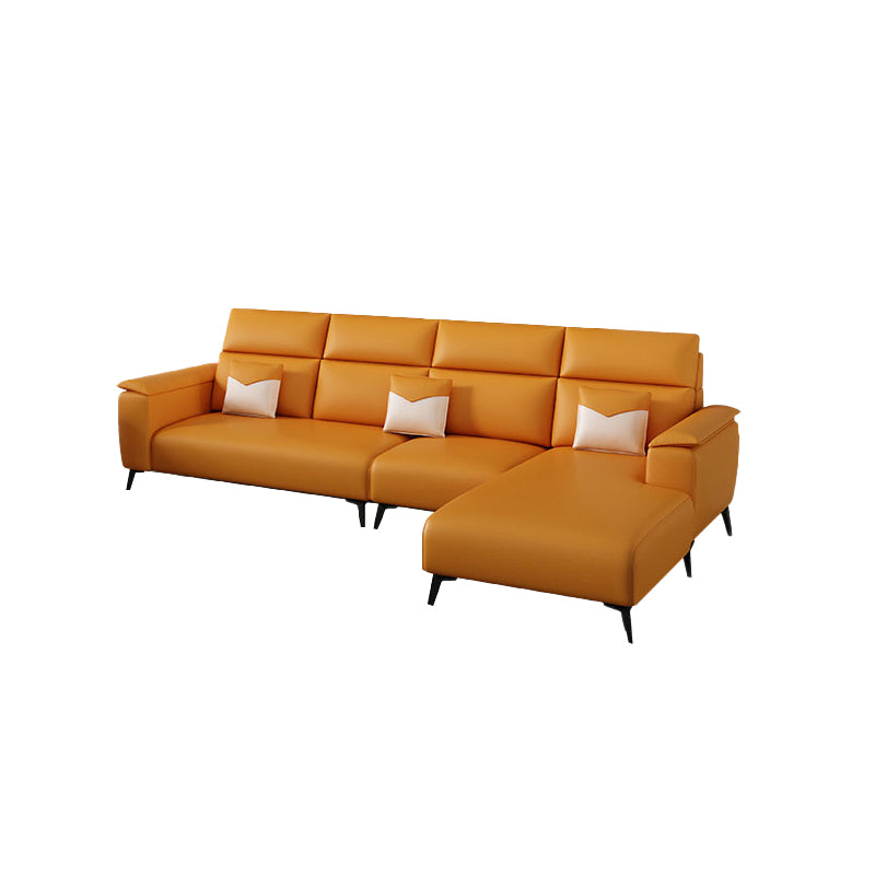 Contemporary Sofa Chaise Faux Leather Living Room Square Arm Seating