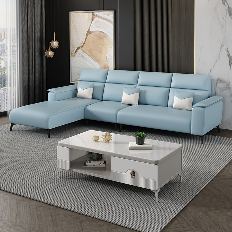 Contemporary Sofa Chaise Faux Leather Living Room Square Arm Seating