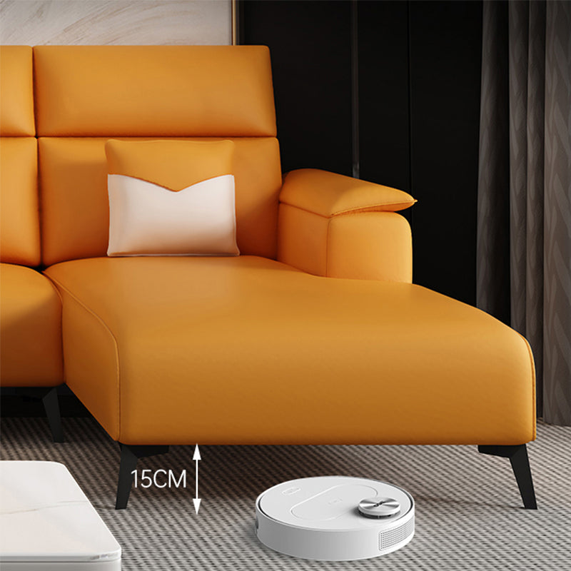 Contemporary Sofa Chaise Faux Leather Living Room Square Arm Seating