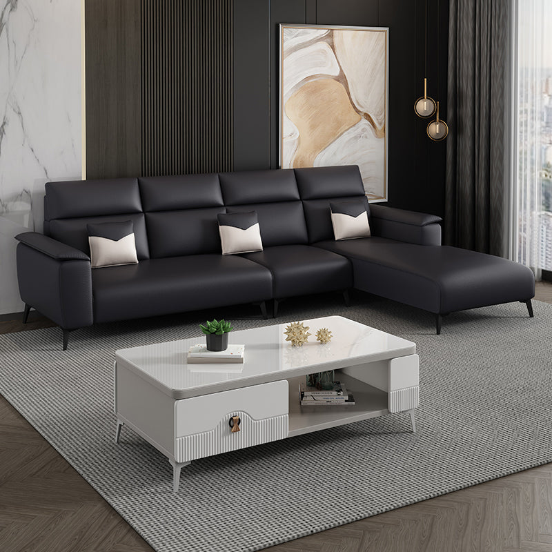 Contemporary Sofa Chaise Faux Leather Living Room Square Arm Seating