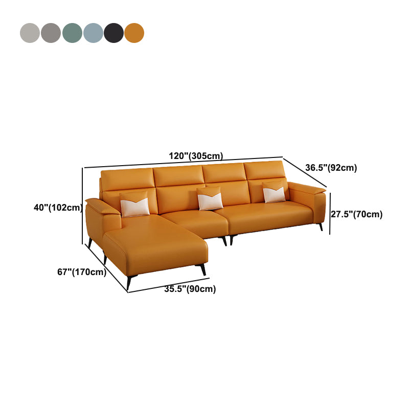 Contemporary Sofa Chaise Faux Leather Living Room Square Arm Seating