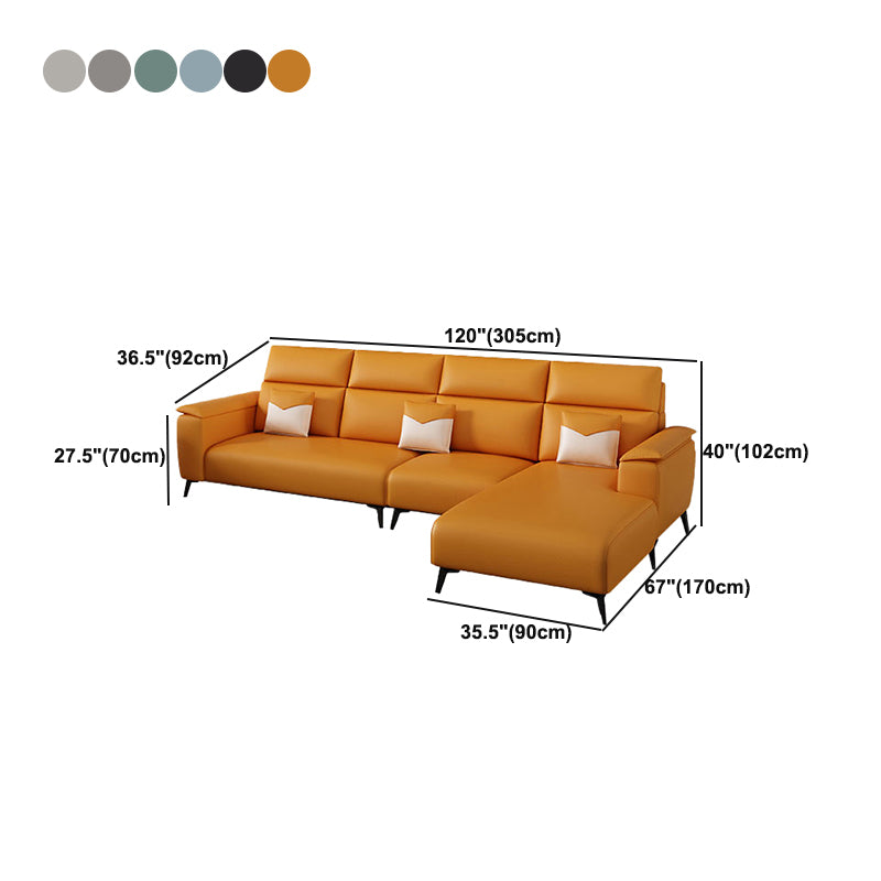 Contemporary Sofa Chaise Faux Leather Living Room Square Arm Seating