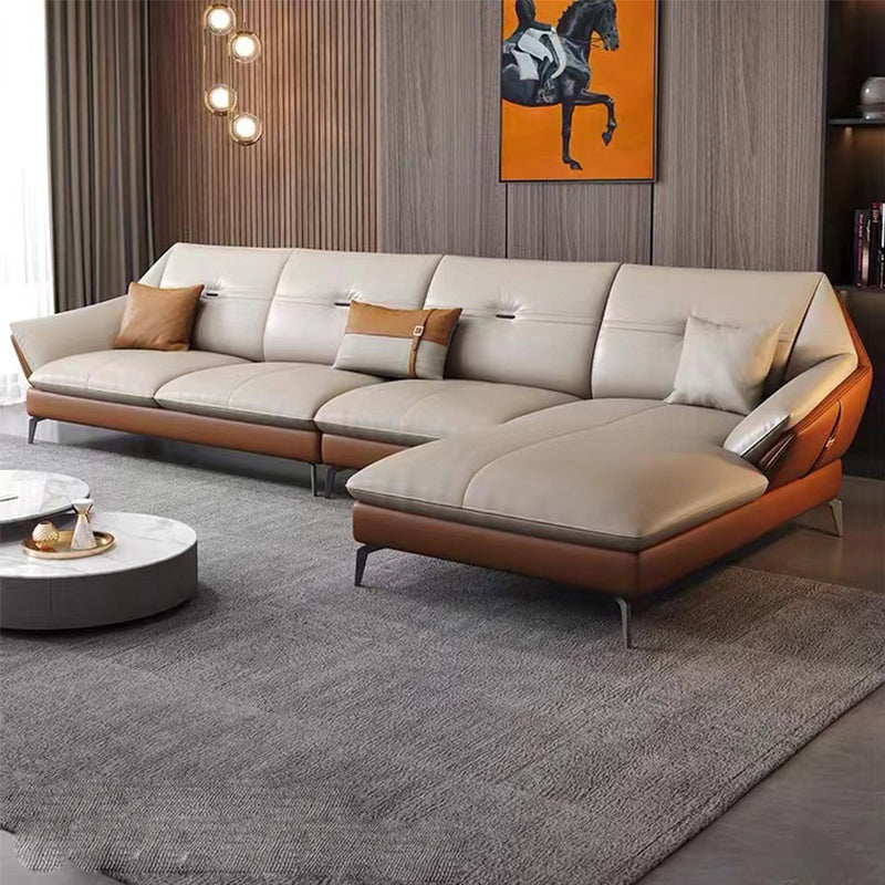 Glam Genuine Leather Living Room Flared Arm Modular Cushions Seating