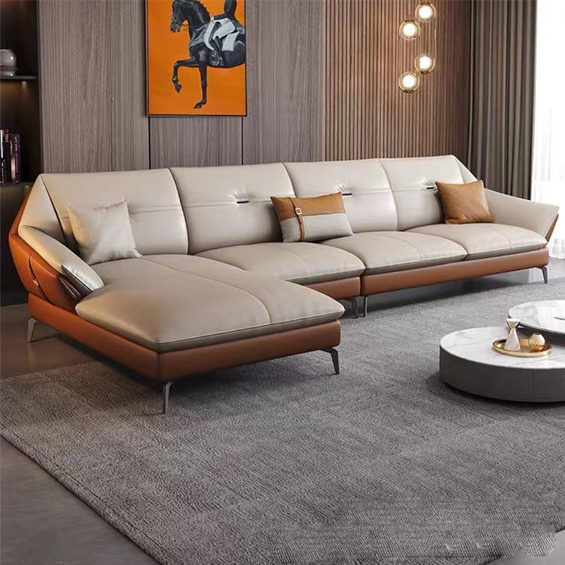 Glam Genuine Leather Living Room Flared Arm Modular Cushions Seating