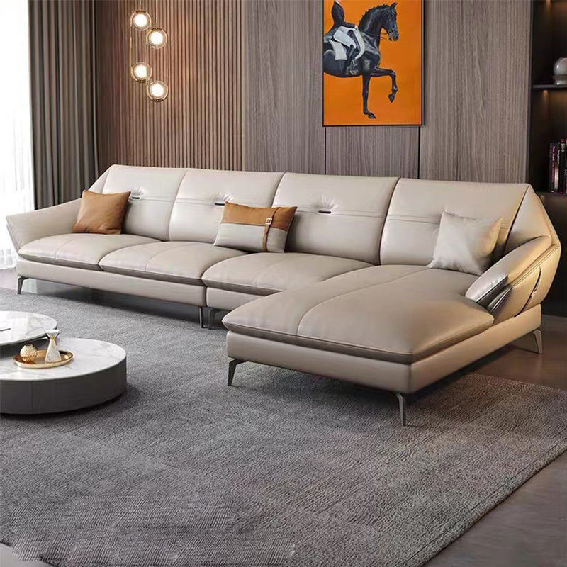 Glam Genuine Leather Living Room Flared Arm Modular Cushions Seating