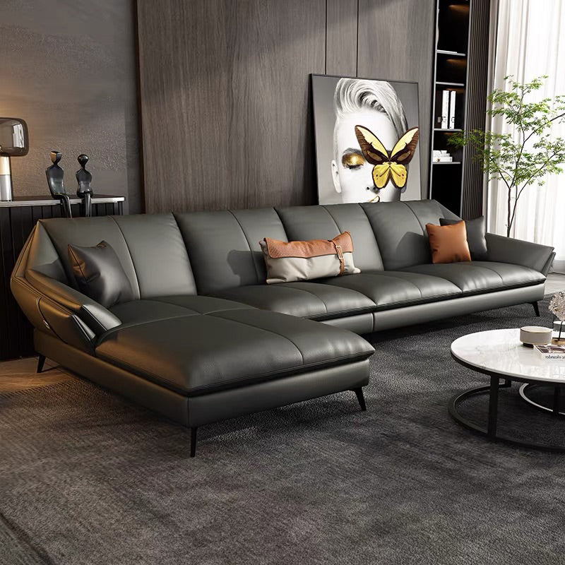 Glam Genuine Leather Living Room Flared Arm Modular Cushions Seating