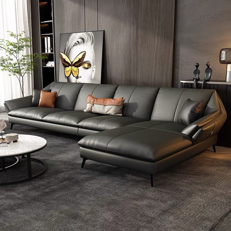 Glam Genuine Leather Living Room Flared Arm Modular Cushions Seating
